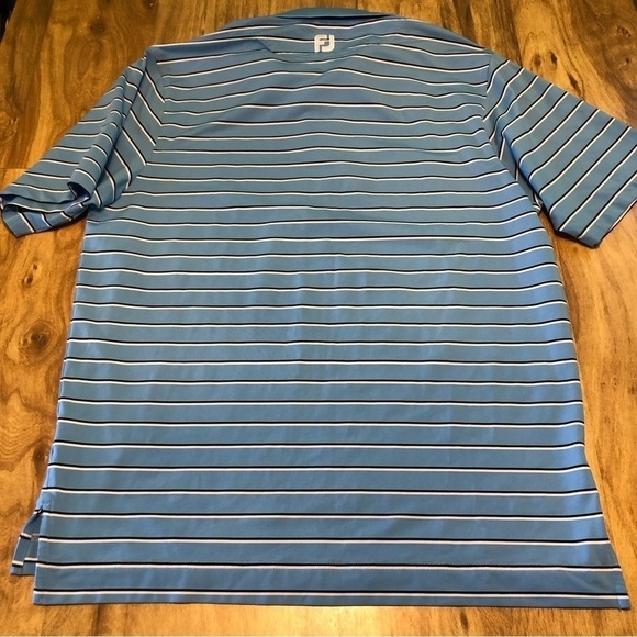 FootJoy Short Sleeve Golf Shirt Polo Mens Size Medium Blue Stripes VG Condition - Picture 2 of 8